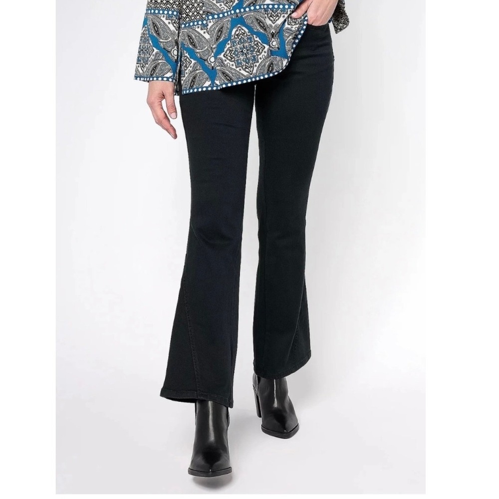 Belle by Kim Gravel TripleLuxe Twill Ankle Flare Jeans Black Tall Size 14